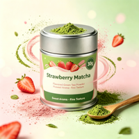 Poudre de Matcha Cérémonial Certifiée Marque Blanche OEM en Boîte de 30g, Poudre de Matcha Fraise en Boîte de 30g, Faible MOQ