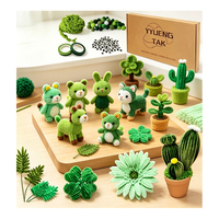 Kit Pembersih Pipa Hijau 8mm, Kawat Chenille Bulu Halus, Daun Kaktus, Set Kerajinan Buket Buatan Tangan, Kotak Hadiah DIY