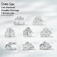 Серьги-гвоздики Starsgem с выращенными в лаборатории бриллиантами 1 карат (пара), классическая огранка, из цельного белого/желтого золота 10 карат, унисекс, в стиле ToietMo