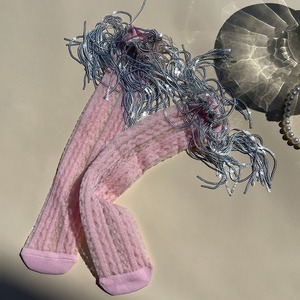 Calcetines geniales para niñas 2025, calcetines de lentejuelas de cristal de encaje metálico brillante con borlas para niños pequeños - Product Image 6