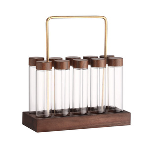 Set Wadah Penyimpanan Biji Kopi Kayu Walnut, Tabung Kaca Dosis Tunggal dengan Tutup Sekrup Kedap Udara untuk Peralatan Barista Kafe Rumah - Product Image 5