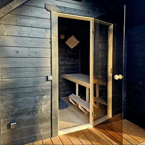 屋外強化ガラスドア無垢材2人用サウナ屋外伝統的サウナキャビン - Product Image 4