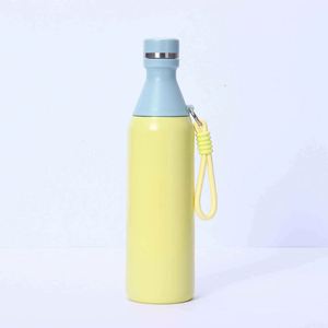 Minimalist Stainless Steel Vacuum <b>Flask</b> 500Ml Double Wall Insulated With Rope Travel Bottle White Pink Lid - Product Image 2