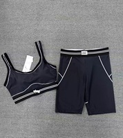 Ensemble de yoga pour femme JL le plus vendu : pantalon trois-quarts, débardeur épaules dénudées et short taille haute à motif écossais, respirant