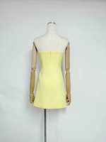 Robe courte sans bretelles pour femmes, jaune, broderie florale 3D, ligne A, robe de soirée élégante pour dames, printemps/été
