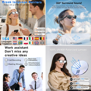 Lunettes de soleil intelligentes d'extérieur SENBONO L801 avec blocage de la lumière bleue, assistant vocal IA, WIFI, enregistrement vidéo 4K et caméra pour appels - Product Image 2