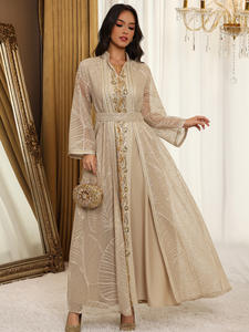 Dubai <span class=keywords><strong>abbigliamento</strong></span> <span class=keywords><strong>etnico</strong></span> islamico di lusso per le donne moda Abaya-due pezzi Set a vita alta temperamento aperto tradizionale musulmano - Product Image 4