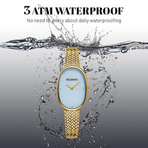 Montre à quartz pour femme personnalisable, bracelet en acier inoxydable 23 mm, petit cadran ovale analogique, étanche 3 ATM, lumineuse - Product Image 3