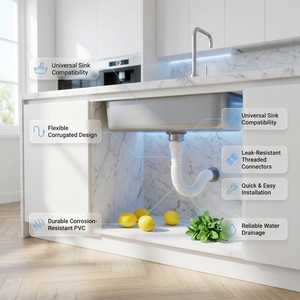 Tuyau d'évacuation des déchets pliable en PVC Prime Home Enterprises avec système anti-blocage et nettoyage facile pour salles de bain, éviers et cuisines modernes - Product Image 1