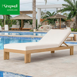 كرسي استلقاء خارجي حديث من خشب الساج مقاوم للأشعة فوق البنفسجية، مصنوع من الخشب الصلب المقاوم للماء، متين، مع وسادة للاستخدام في الفنادق. - Product Image 6