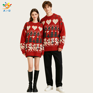 Suéter Navideño Feo Personalizable AJB con Diseño <span class=keywords><strong>de</strong></span> Dibujos Animados ODM, Unisex para Parejas, Transpirable, <span class=keywords><strong>de</strong></span> Manga Larga, con Estampado Jacquard <span class=keywords><strong>de</strong></span> Santa, Ciervo y Copo <span class=keywords><strong>de</strong></span> Nieve - Product Image 1