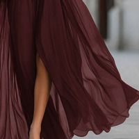 Robe longue élégante bordeaux Joydressing à épaules dénudées, sexy, plissée en mousseline, avec fente haute, pour soirées et fêtes, vente en gros, personnalisable