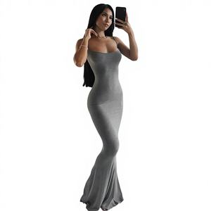 Robe longue décontractée TUME pour femme, col mandarin, coupe ajustée, taille haute, anti-statique, en modal et soie de lait, collection été 2025, style européen et américain - Product Image 1