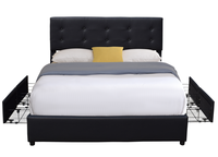 Cadre de lit de rangement rembourré en similicuir noir de taille Queen avec quatre tiroirs, fabricant chinois