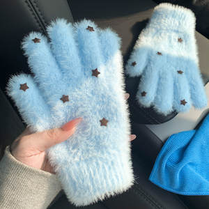 <span class=keywords><strong>Gants</strong></span> de sport d'extérieur en peluche tricotée bleu étoile d'<span class=keywords><strong>Islande</strong></span>, mignons, épais et chauds, avec doigts - Product Image 3