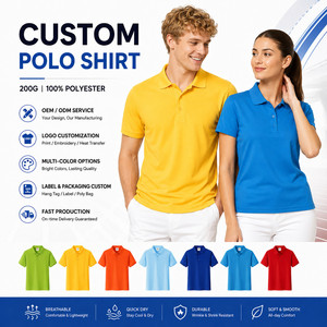 Polo personnalisé avec logo pour homme, 200 g, polyester, manches courtes, respirant, séchage rapide, ODM, vente en gros, couleur unie, style décontracté - Product Image 1