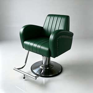 Fauteuil de Barbier en Cuir Synthétique Vert, Chaise de Salon Hydraulique Pivotante à 360 Degrés et Inclinable pour Salon de Coiffure - Product Image 1