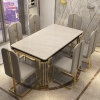Ensemble de salle à manger rectangulaire moderne de luxe 8 places avec plateau en marbre et structure métallique pour usage domestique