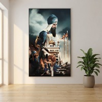 Peinture moderne Art Déco Guru Hargobind, Art sikh du Seigneur Miri Piri pour la décoration murale du salon à la maison