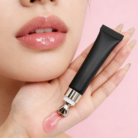 Emballage en tube souple pour huile repulpante pour les lèvres, or, argent, noir métalliques, contenant de luxe pour gloss à lèvres avec applicateur de massage métallique, personnalisable