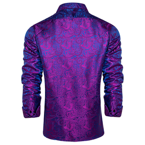 Luxury <strong>Purple</strong> Paisley Tuxedo <strong>Shirts</strong> Beaded Dobby Fabric Long Sleeve Turn-down Collar Men's Wedding Prom Formal <strong>Dress</strong> <strong>Shirt</strong> - Product Image 3