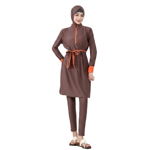 Burkini musulman uni personnalisé 3 pièces, <span class=keywords><strong>maillot</strong></span> <span class=keywords><strong>de</strong></span> <span class=keywords><strong>bain</strong></span> islamique modeste avec fermeture éclair, manches longues, séchage rapide, vêtements <span class=keywords><strong>de</strong></span> plage avec hijab - Product Image 6