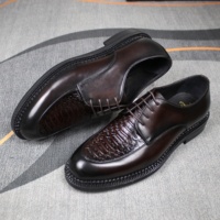 Chaussures Derby en cuir gaufré crocodile de haute qualité pour hommes, semelle épaisse, chaussures de ville formelles confortables