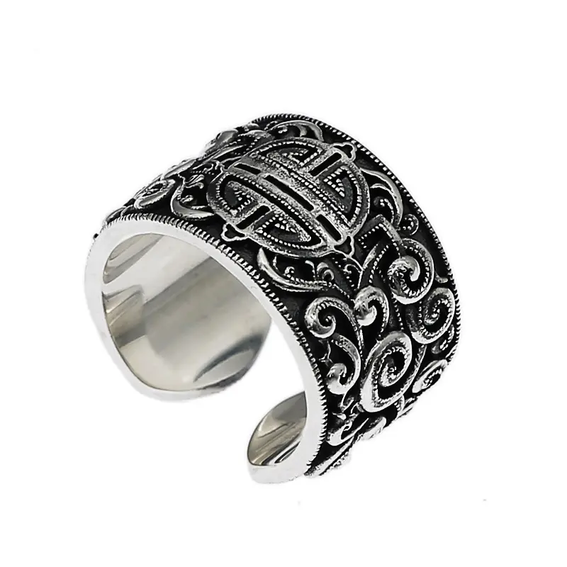 New Arrival 925 Sterling Silver Jewelry Fashion Vintage Life Pattern Open Punk Silver Men Rings Jewelry