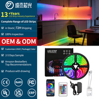 Bande LED RVB 5050 pleine couleur en cuivre, 18 LED, 24 bits, pour contrôle double mode via application, intensité variable, éclairage d'ambiance pour la décoration intérieure