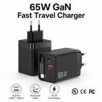 Adaptor Daya PD 3.0 65W Pengisi Daya Cepat Multi Port 3-in-1 yang Dapat Ditarik, Dilengkapi OTP/OVP, Colokan US/EU/UK untuk Laptop
