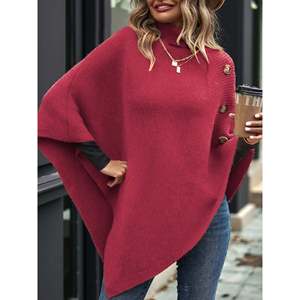 Pull à col haut taille unique kaki pour femme, style poncho, tricoté - Product Image 3