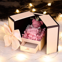 Boîte Cadeau Luxe Fleur Éternelle Double Porte Sérigraphiée Bijoux Ours Rouge à Lèvres Collier Saint-Valentin Anniversaire Rose