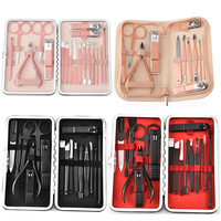 Kit complet d'outils de manucure multifonctionnels en acier inoxydable Coupe-ongles martensitique en or rose Pince à cuticules en cuir