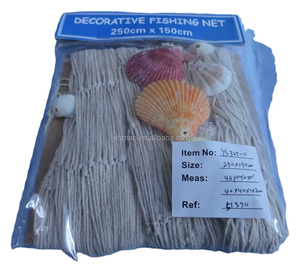 Decorative Nautical Fishing Net with Shell, White net 150x250cm fish nets