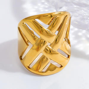 Geometric Stainless Steel Open <b>Statement</b> <b>Ring</b> For Women Party Jewelry Light Luxury Fashion <b>Rings</b> Gold Color JZ21333 - Product Image 4