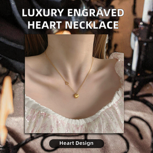 Collar de Acero Inoxidable de Alta Gama Francés con Colgante de Corazón Grabado, Cadena Clavícula Moderna, Accesorio de Moda Versátil - Product Image 2