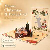 Tarjeta de Navidad 3D Pop-up con Gato y Luz LED WINPSHENG, Certificación FSC, Logotipo Personalizado OEM, Proveedor de Tarjetas de Felicitación para Pedidos al por Mayor