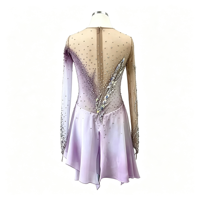 Robe de patinage artistique pour adultes et enfants, dégradé lavande, maille, manches longues, strass, dos en V, costume de patinage pour performance et compétition