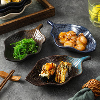 Plateau à apéritif en céramique minimaliste japonais de haute qualité, rectangulaire, à motifs de feuilles, plateau à sushi, plateau à dessert, compatible micro-ondes