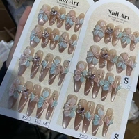 Uñas Postizas de Lujo con Diseño 3D de Flor de Hielo, Hechas a Mano, de Alta Calidad, Brillantes y Reutilizables para Uso Diario