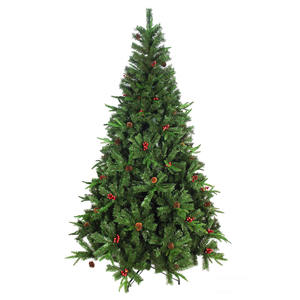 Árbol de Navidad Verde Ecológico de Lujo de 7 Pies - PVC y PE Premium con Piñas/Bayas Rojas y Base Metálica para Decoración del Hogar/Centro Comercial - Product Image 1