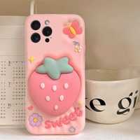 Coque de téléphone portable en silicone à thème fraise pour iPhone 16 Pro/15 Plus/14 Pro Max/13 Mini, antichoc, design dessin animé, tendance