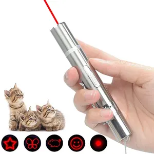 מיני רב פונקצית כלבים חתולים אינטראקטיבי צעצוע לייזר מצביעי USB נטענת אימון תרגיל אדום 5 דפוסי לייזר מצביע