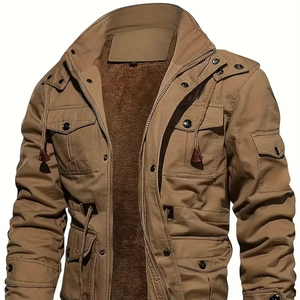 เสื้อแจ็กเก็ตกลางยาวซับในขนแกะหนาพร้อมฮู้ดเหมาะสำหรับกิจกรรมกลางแจ้งในฤดูหนาว - Product Image 1