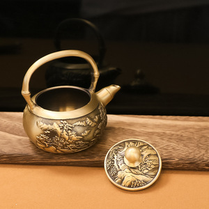 Tetera de latón con dos tazas, material de cobre, nuevo juego de té de estilo chino para decoración de sala de estar - Product Image 3