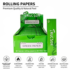 TRUCSON Green Rolling Papers <b>King</b> <b>Size</b> 32 <b>Sheets</b> With Filter Tips 32leaves+32tips/booklet,24booklets/box - Product Image 1