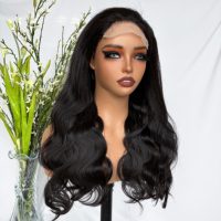 Wig Lace Closure 5x5 Grosir, Rambut Campuran Sintetis dan Rambut Manusia, Wig Rambut Manusia Body Wave # 2 Warna untuk Wanita Kulit Hitam