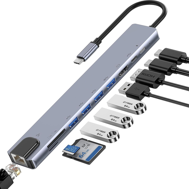 TUTI Wholesale 10 in 1 USB HUB USB 3.0 HDTV 4k PD 100w Charging RJ45 LAN Port SD TF Type c Docking Station