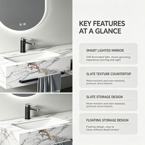 Mueble de <span class=keywords><strong>Baño</strong></span> Moderno de Mármol y Pizarra, Impermeable, Fácil de Limpiar, con Lavabo de Cerámica y Toallero, Montado en la Pared - Product Image 6