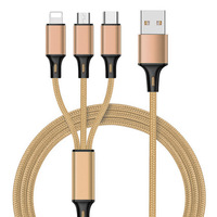 Câble de charge USB 3-en-1 en nylon tressé à charge rapide 3A avec logo personnalisé, directement de l'usine, pour téléphones mobiles